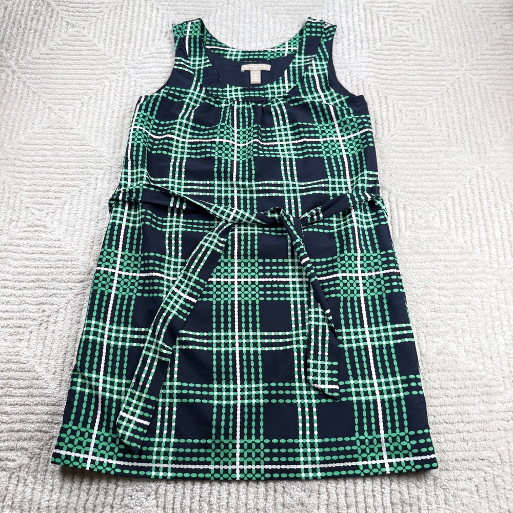 Banana Republic Plaid Shift Dress Women's 4P Green Navy Mod Retro Work Preppy